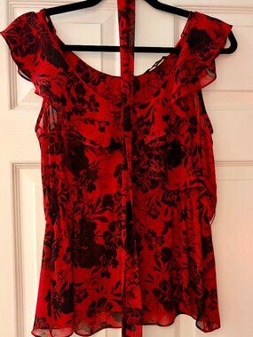 Vintage Express Red & Black Blouse with Belt